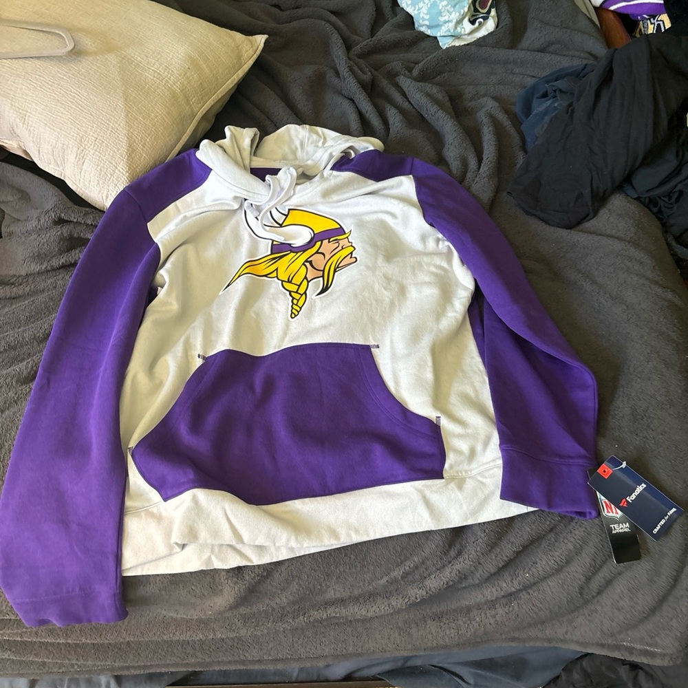 MINNESOTA VIKINGS MENS XL HOODIE FANATICS TAGS SHIPS FAST PURPLE SWEATSHIRT